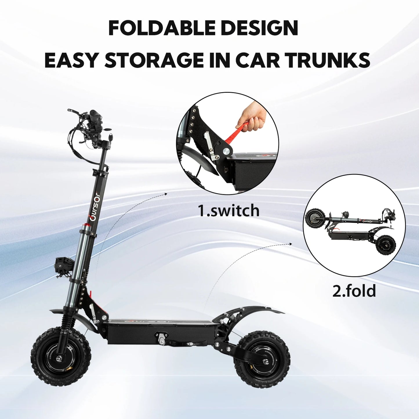 6000W 60V 50AH 11-inch Off-road Folding Electric Scooter with dual motors, removable seat & hydraulic shock absorption