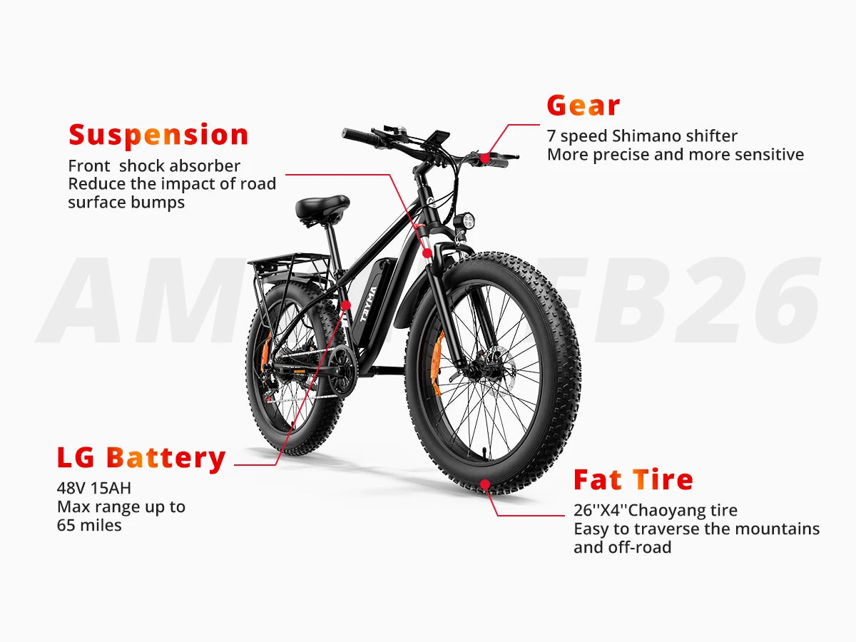 AMYET1500W 48V 26"Adult Fat Tire Mountain Electric Bike