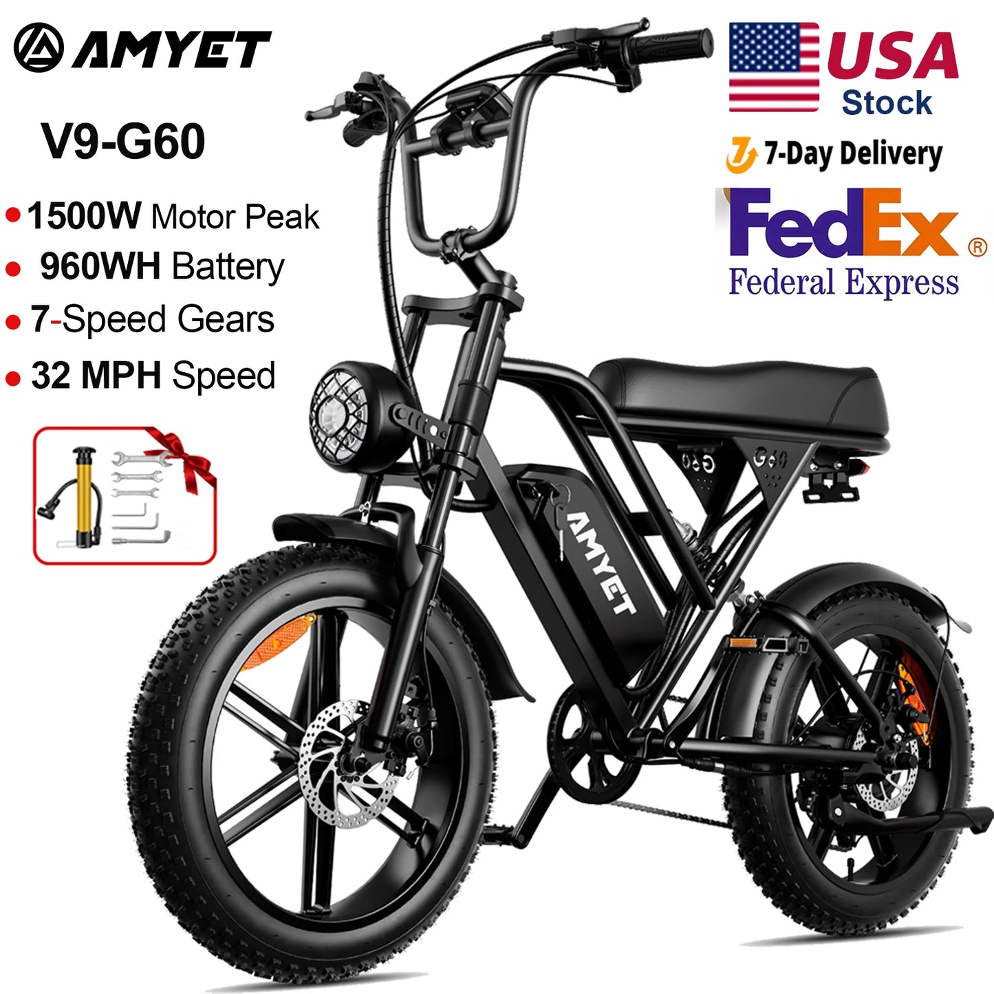 AMYET V9-G60 1000W 48V Men's Electric Mountain Bike