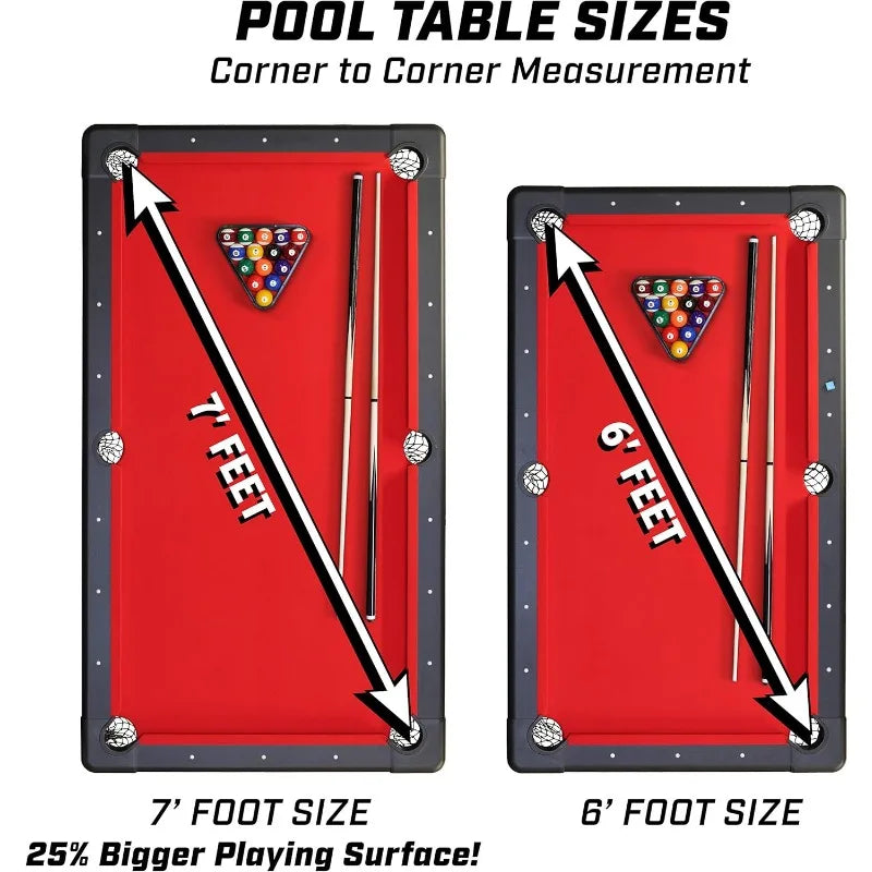 GoSports 7 ft Portable Red Billiards Table - Includes Full Set of Balls, 2 Cue Sticks, Chalk and Felt Brush