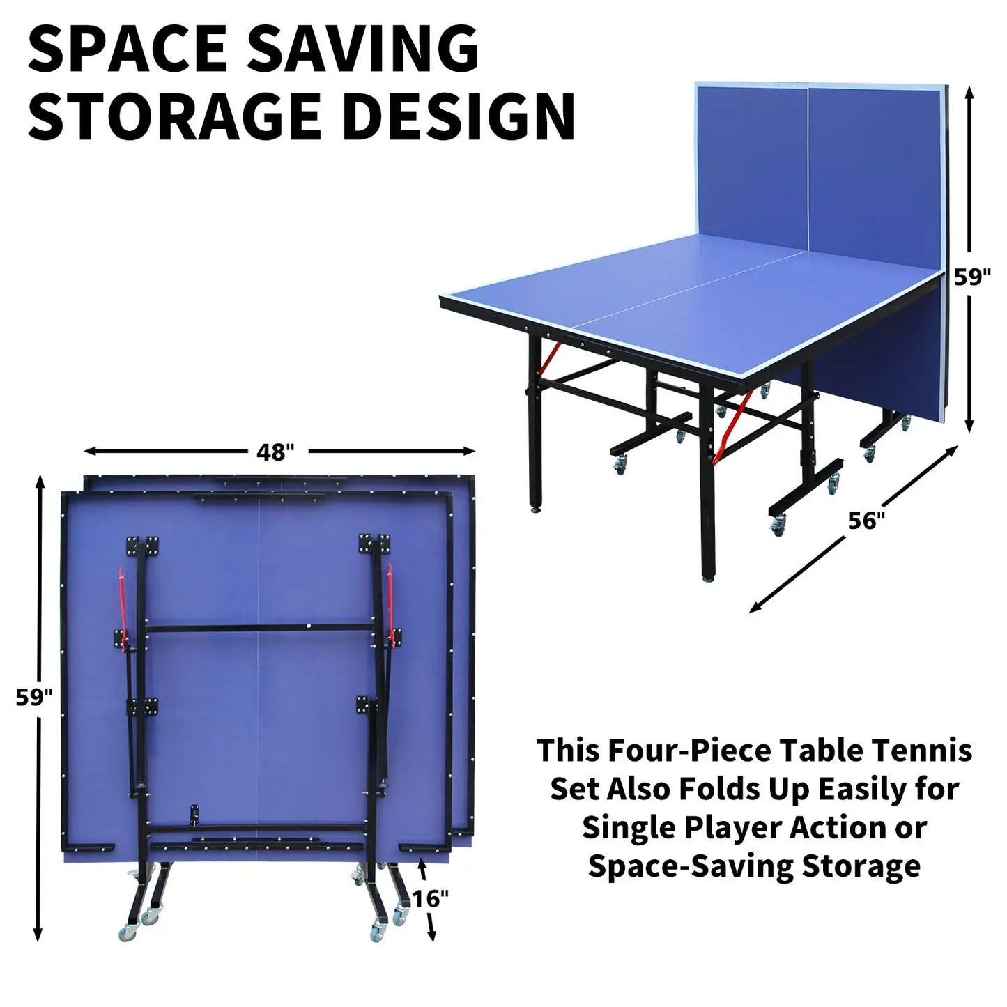 8ft Mid-Size Indoor Foldable & Portable Table Tennis Table with Net & 2 Paddles