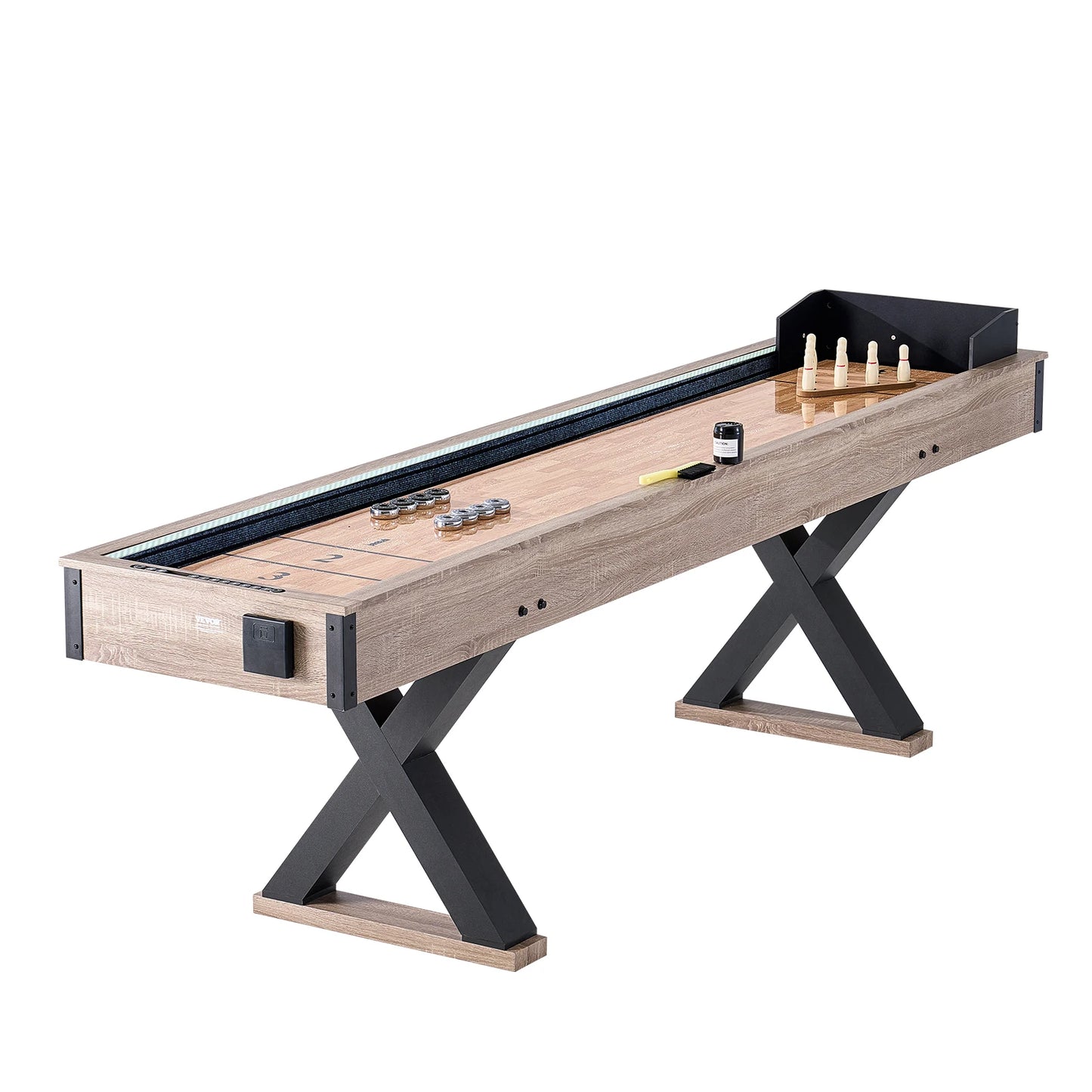 SucceBuy 9 ft LED Light 2-in-1 Shuffleboard and Bowling Combo Game Table