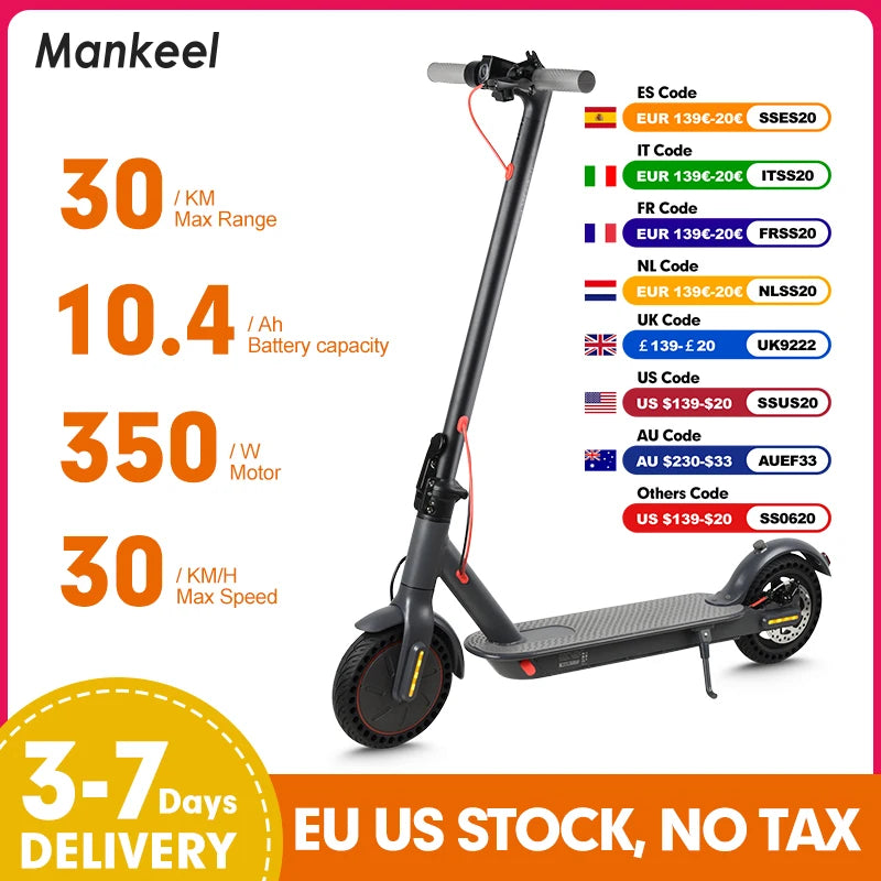 Mankeel MK083 350W 36V 10.4AH Folding Electric Scooter for Adults with Max Range 30KM