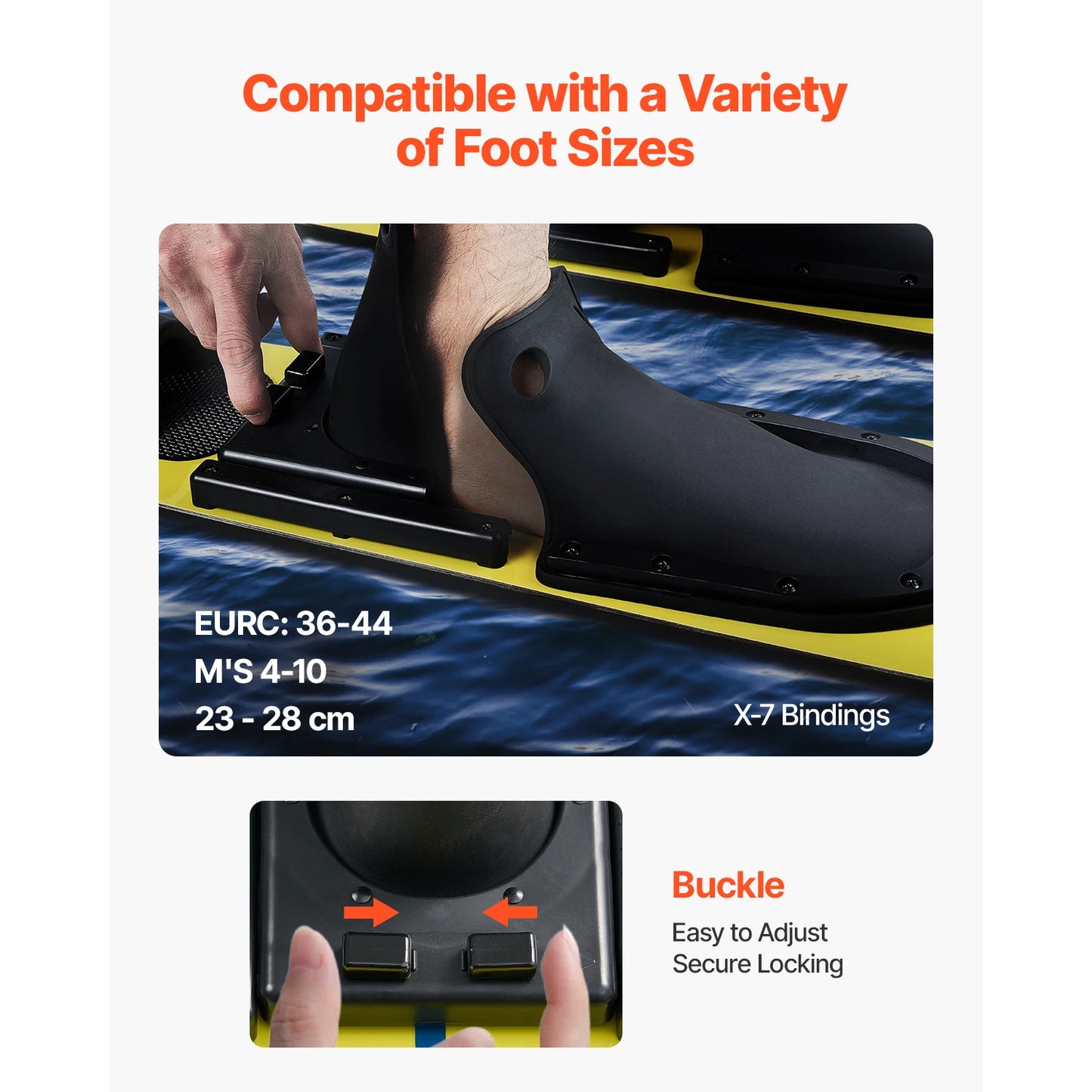 VEVOR High-gloss UV Coated Water Skis with Adjustable Horseshoe Bindings & Padded Rear Toe Plate for Adults
