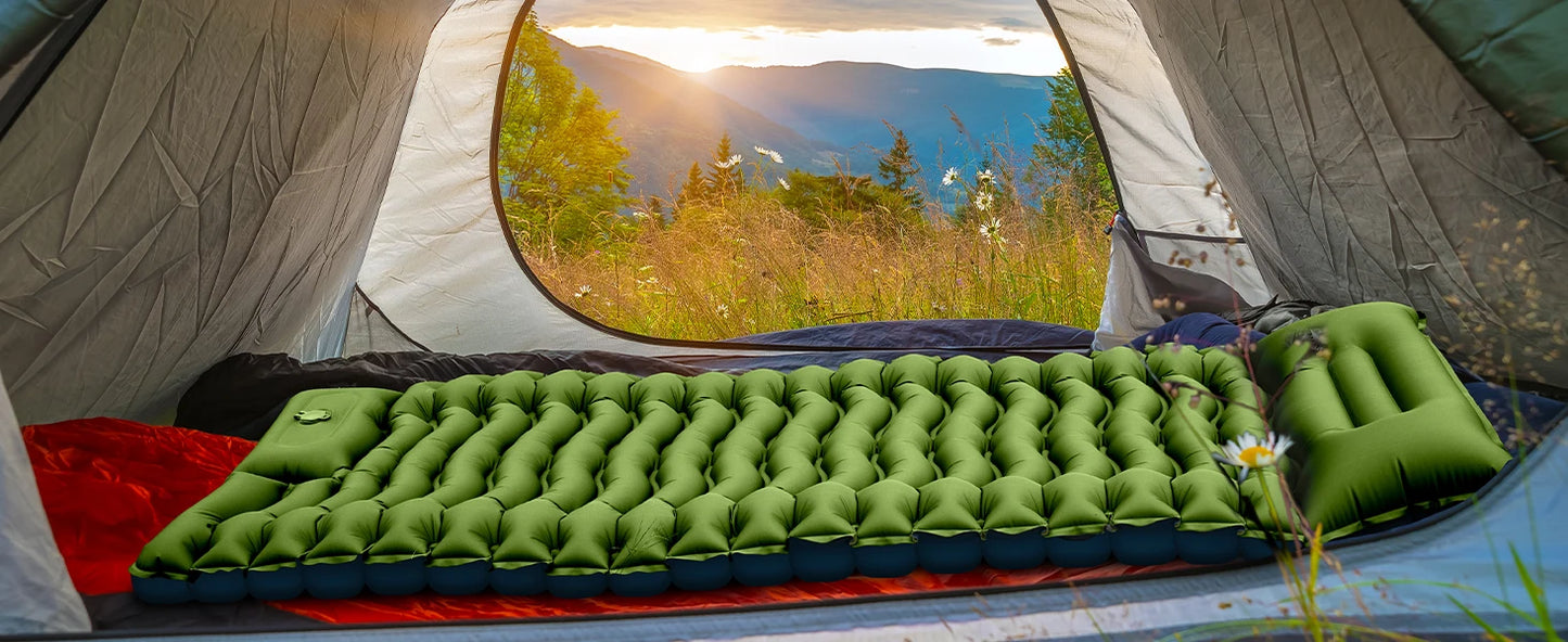 Super Thick 4-inch Inflatable Camping Sleeping Mat with Built-in Pillow and Pump