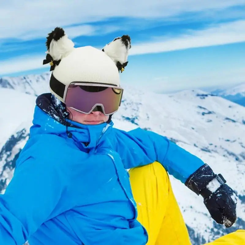 Ski Helmet Cat Ears with Bells Elastic Protective Helmet Wrap for Kids & adults