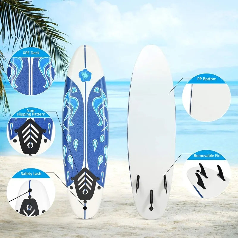 GYMAX 6' Surfboard with Removable Fins & Protective Leash