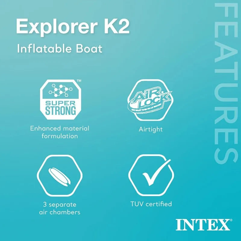 2 Person Intex Explorer K2 Inflatable Kayak Set: Includes Deluxe 86in Aluminum Oars and High-Output Pump