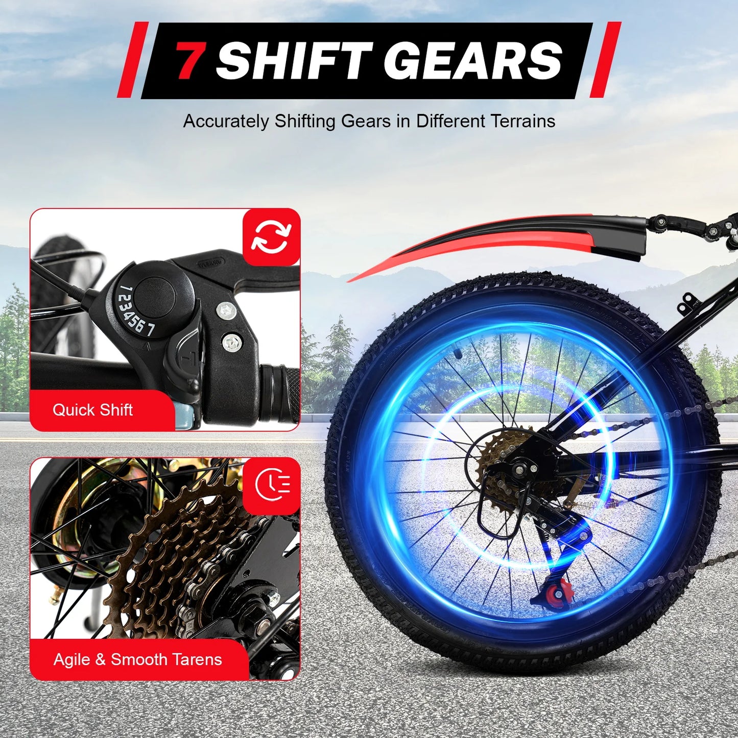 20 In Mountain Kids' Bike, 7 Speed Gears with Adjustable Seat for Boys & Girls 8-13 years