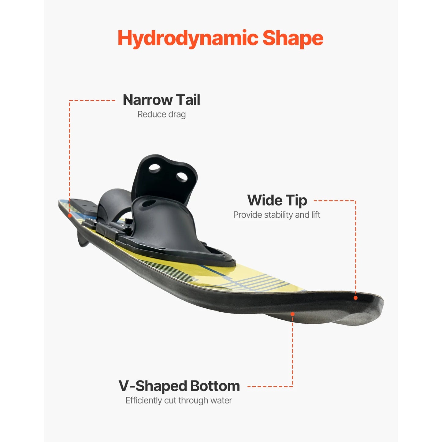 VEVOR High-gloss UV Coated Water Skis with Adjustable Horseshoe Bindings & Padded Rear Toe Plate for Adults