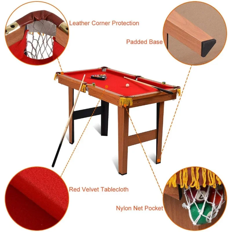 Goplus 48” Compact Wooden Billiards Table w/ 2 Cue Sticks, 16 Balls, 2 Chalks, Triangle & Brush