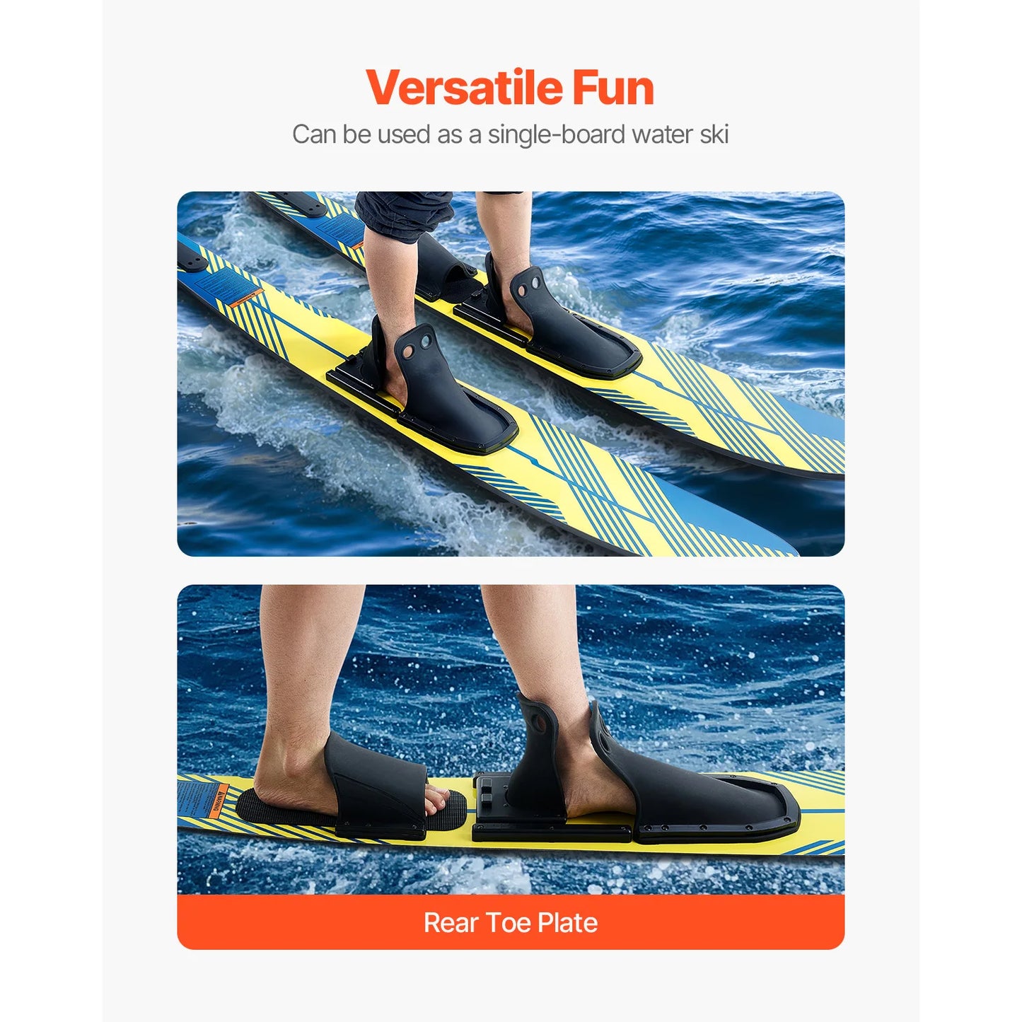 VEVOR High-gloss UV Coated Water Skis with Adjustable Horseshoe Bindings & Padded Rear Toe Plate for Adults