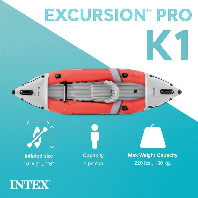 INTEX Excursion Pro K1 Inflatable Kayak Set: Includes Deluxe 86in Kayak Paddles and High-Output Pump