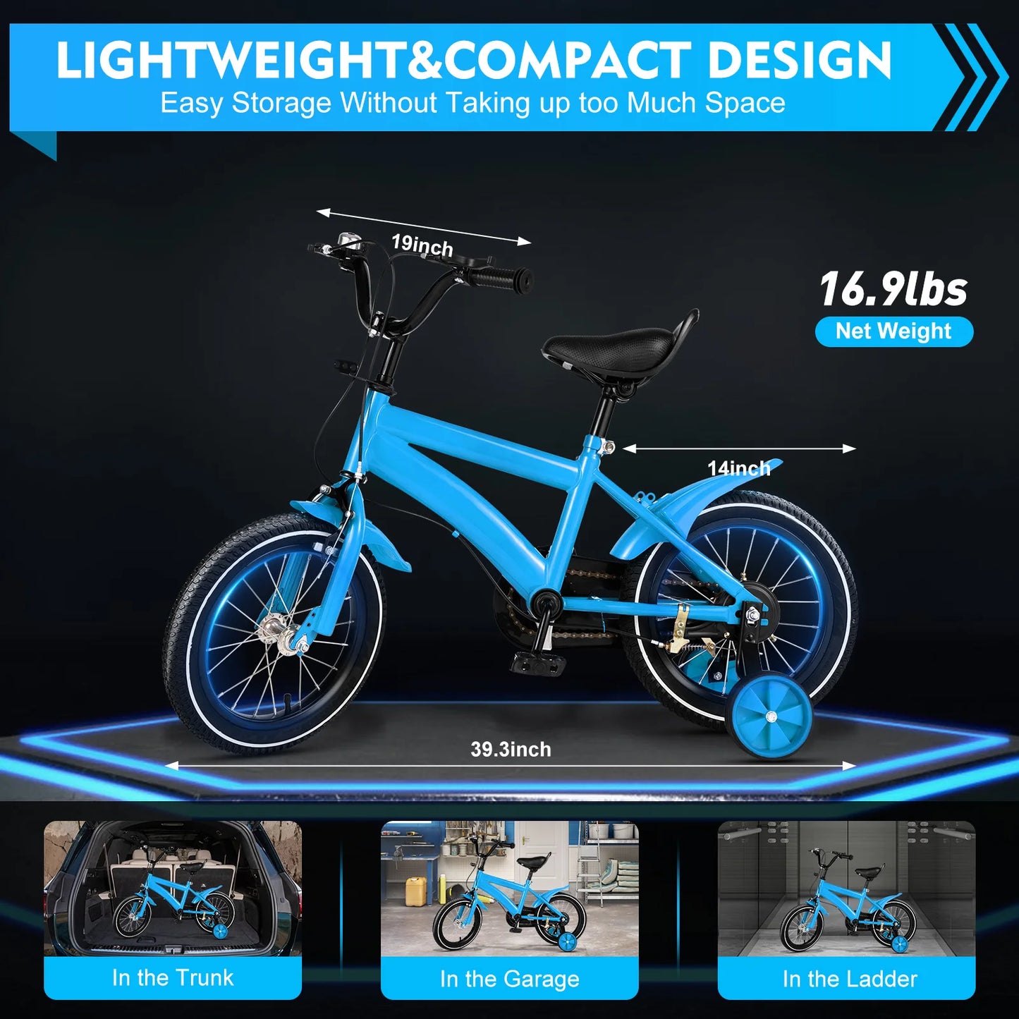 14inch Children's Bicycle with Training Wheels for 2–5-Year-Old Boys and Girls