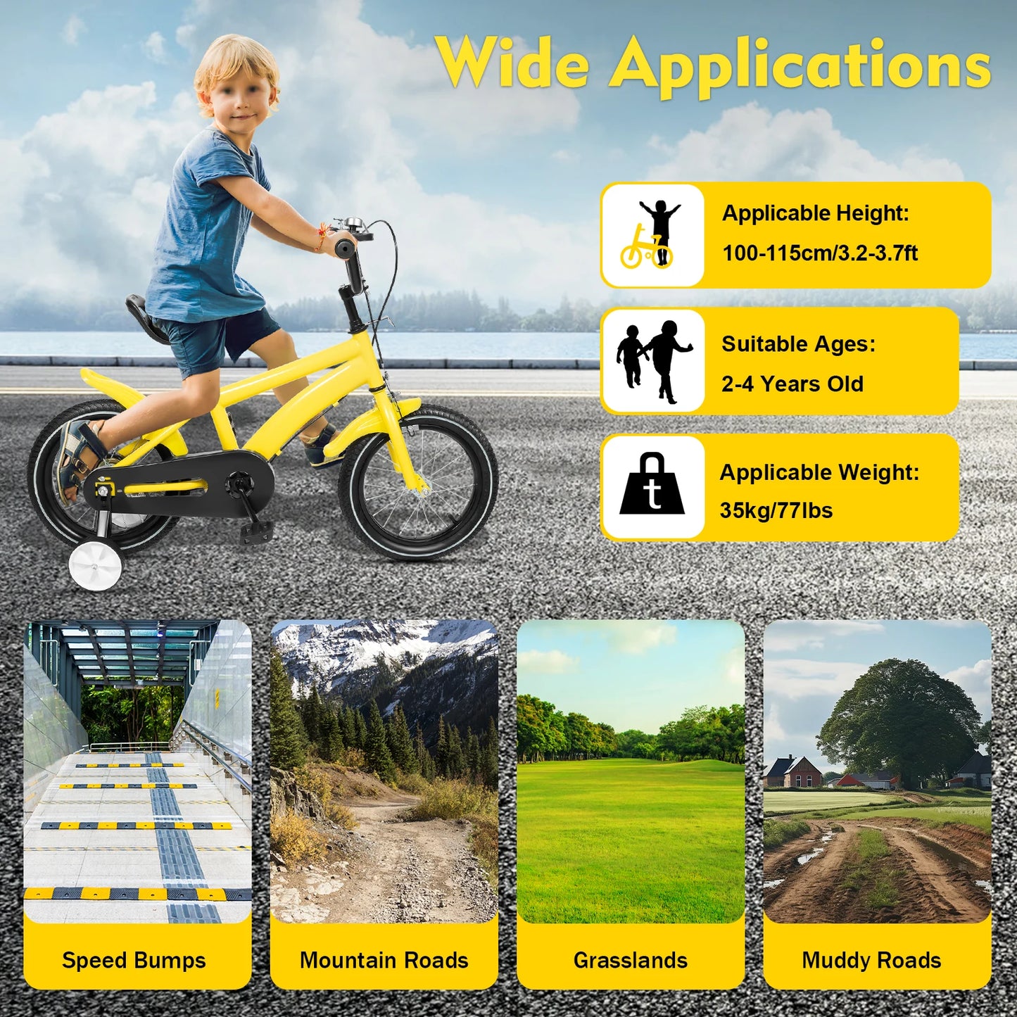 14inch Children's Bicycle with Training Wheels for 2–5-Year-Old Boys and Girls