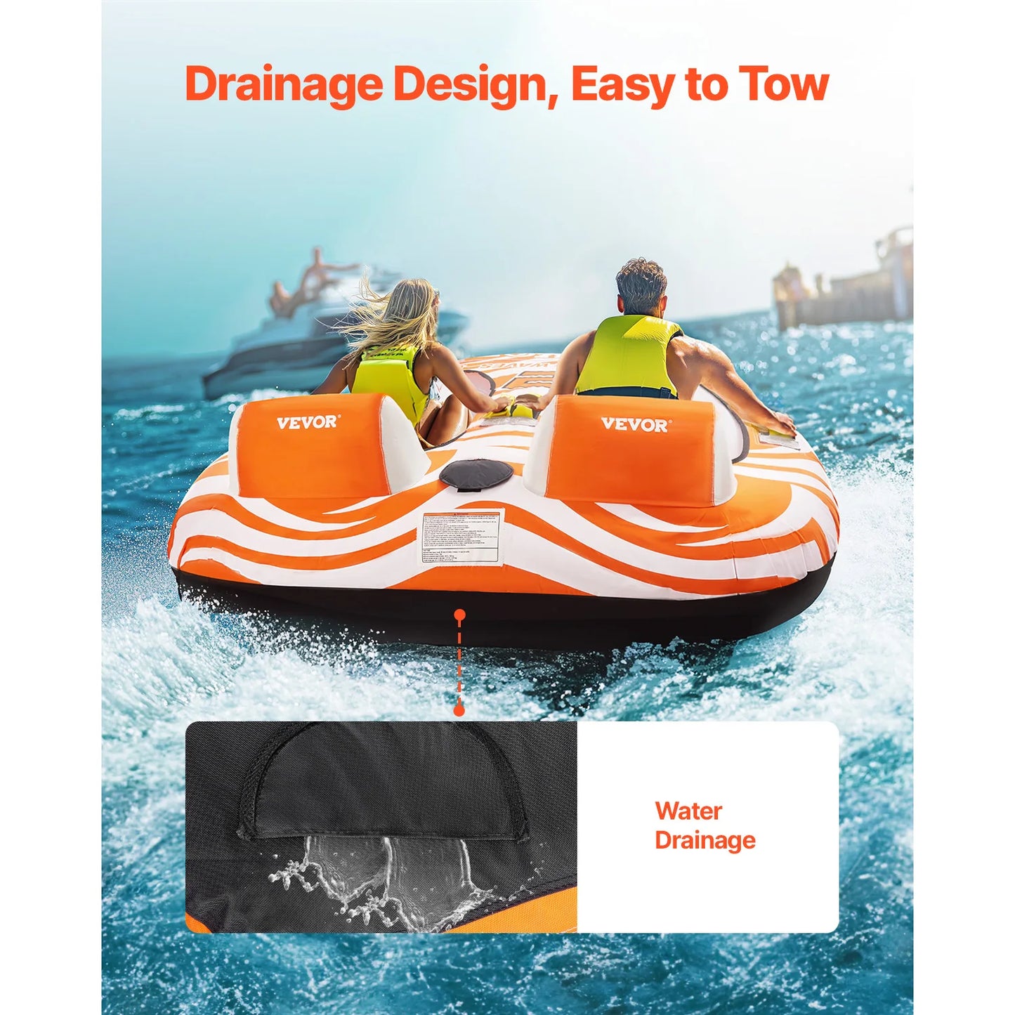 2 Person Inflatable Towable Boat Tube, Holds up to 340lbs with Tow rope