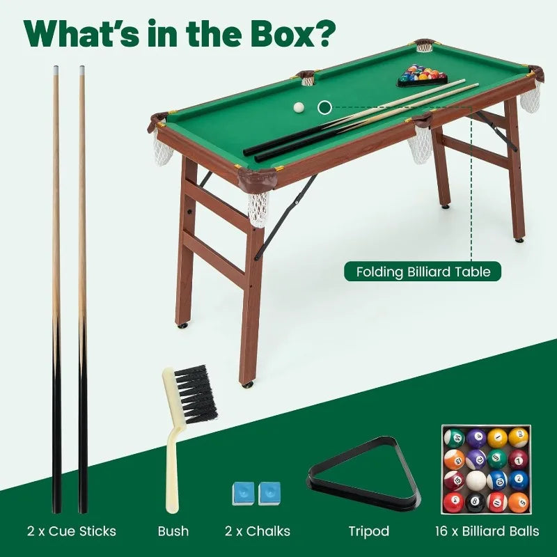 Goplus 55’’ Folding Pool Table Set includes 2 Cue Sticks, 16 Balls, 2 Chalks, Triangle & Brush