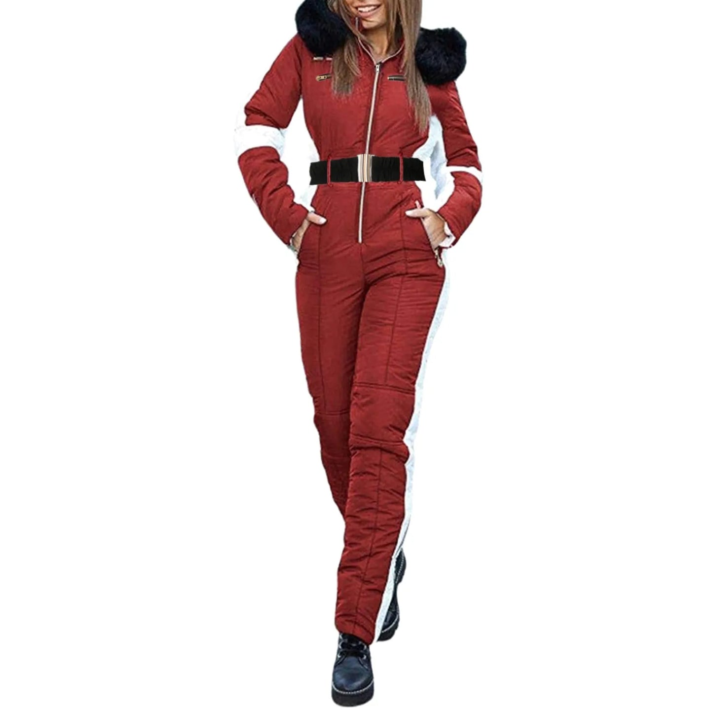 Women's Winter Outdoor Down Ski Jumpsuit with Removable Sports Zipper