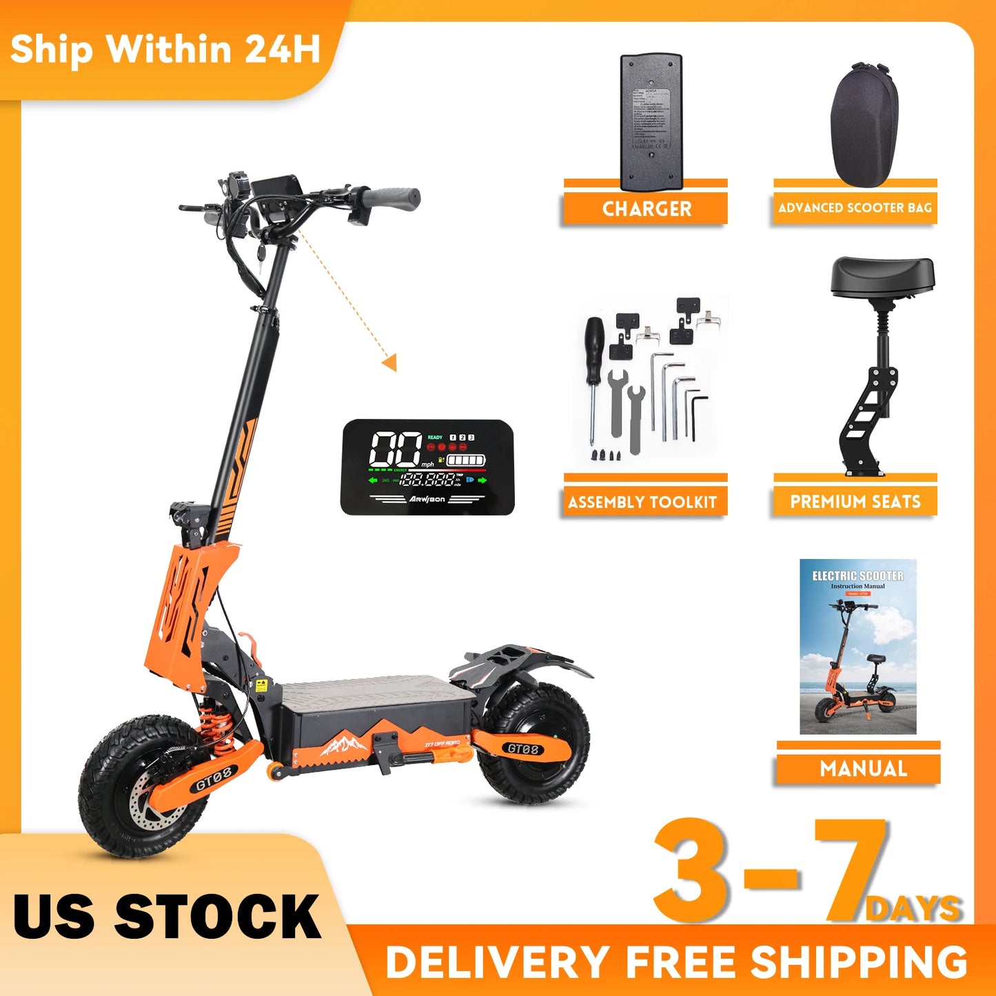 Arwibon 5600W 60V 27AH, Folding Adult Electric Scooter with Dual Motor & 11-inch Off-Road Tires