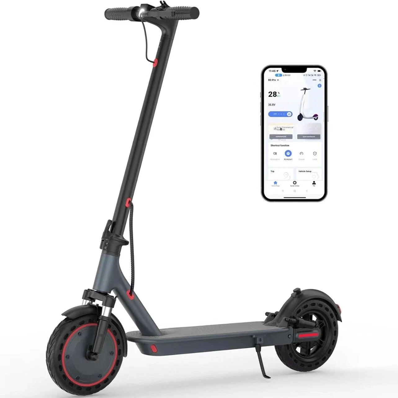 AOVOPRO TMAX 500W Adult 10inch Folding Electric Scooter with APP Smart Control & Shock-absorbing Anti-skid Device