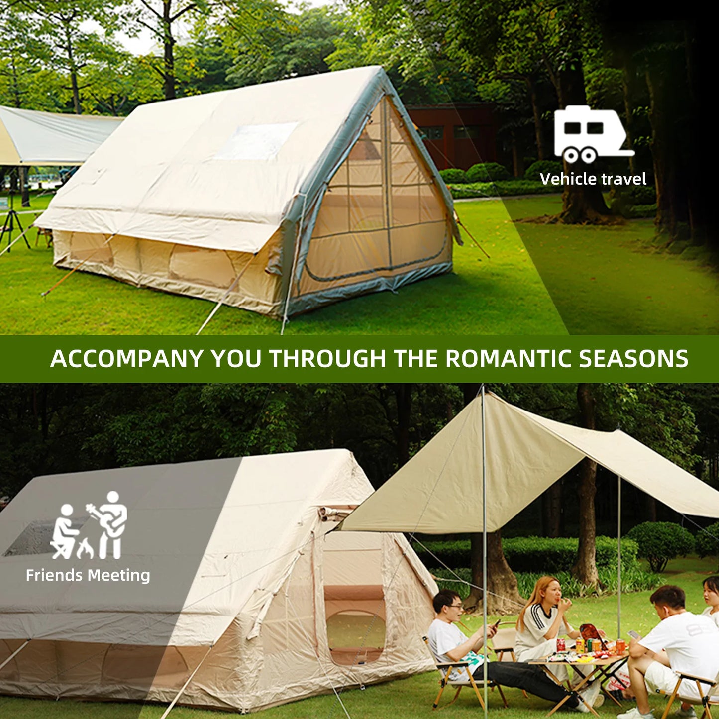 8+ Person Inflatable, Large Portable Tent for Camping with Hand Pump