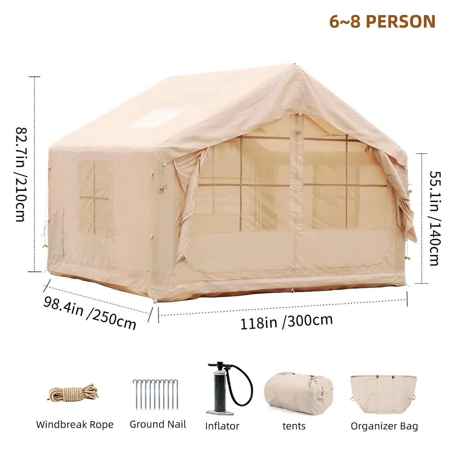6-8 Person Ultra-Quick Setup Inflatable Tent for Camping