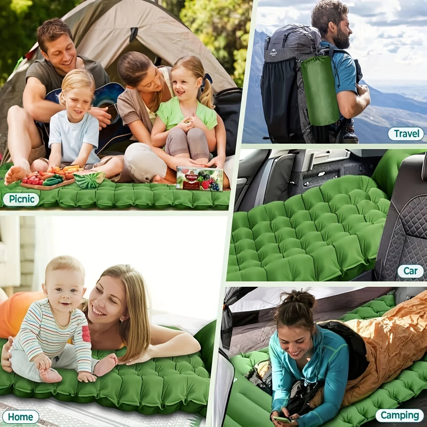 Super Thick 4-inch Inflatable Camping Sleeping Mat with Built-in Pillow and Pump