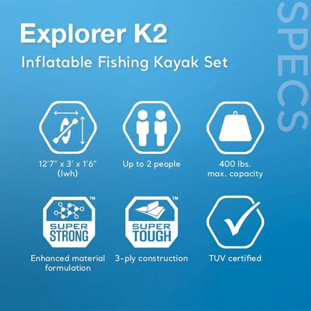 2-Person Inflatable Kayak Set: Includes Deluxe 86in Kayak Paddles & High-Output Pump–400lb Weight Capacity