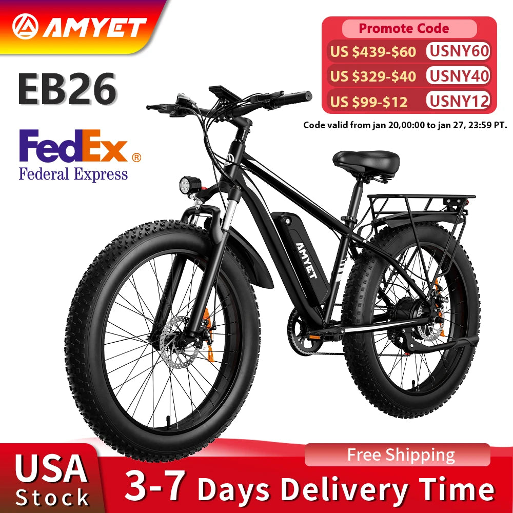 AMYET1500W 48V 26"Adult Fat Tire Mountain Electric Bike