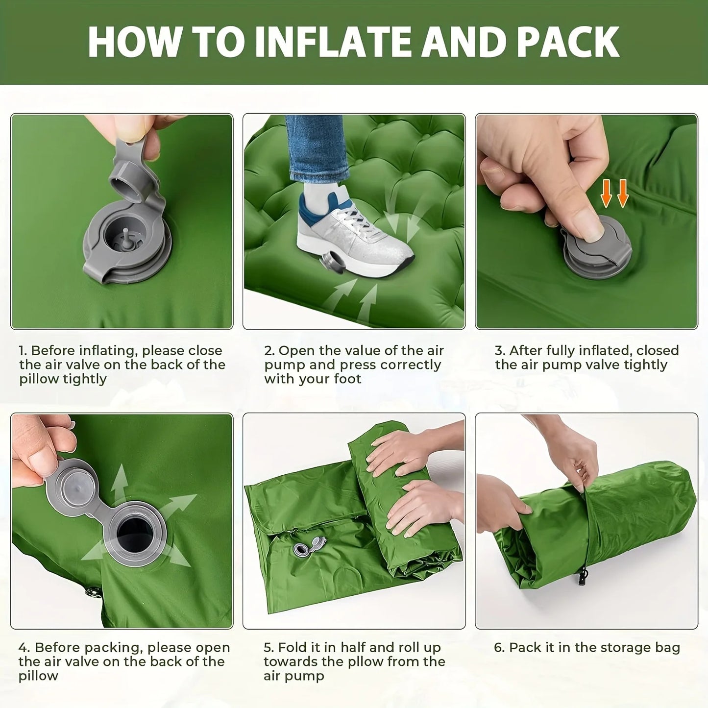Super Thick 4-inch Inflatable Camping Sleeping Mat with Built-in Pillow and Pump