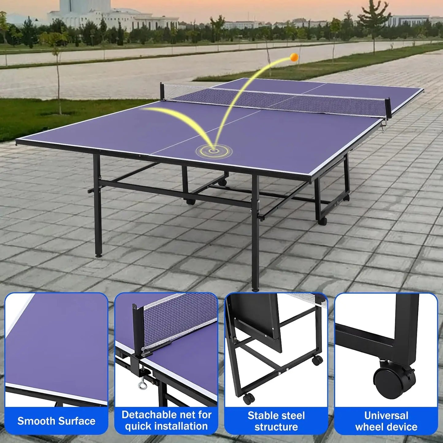 9 ft Professional Indoor/Outdoor portable Ping Pong Table with Net, 2 Paddles and 3 Balls