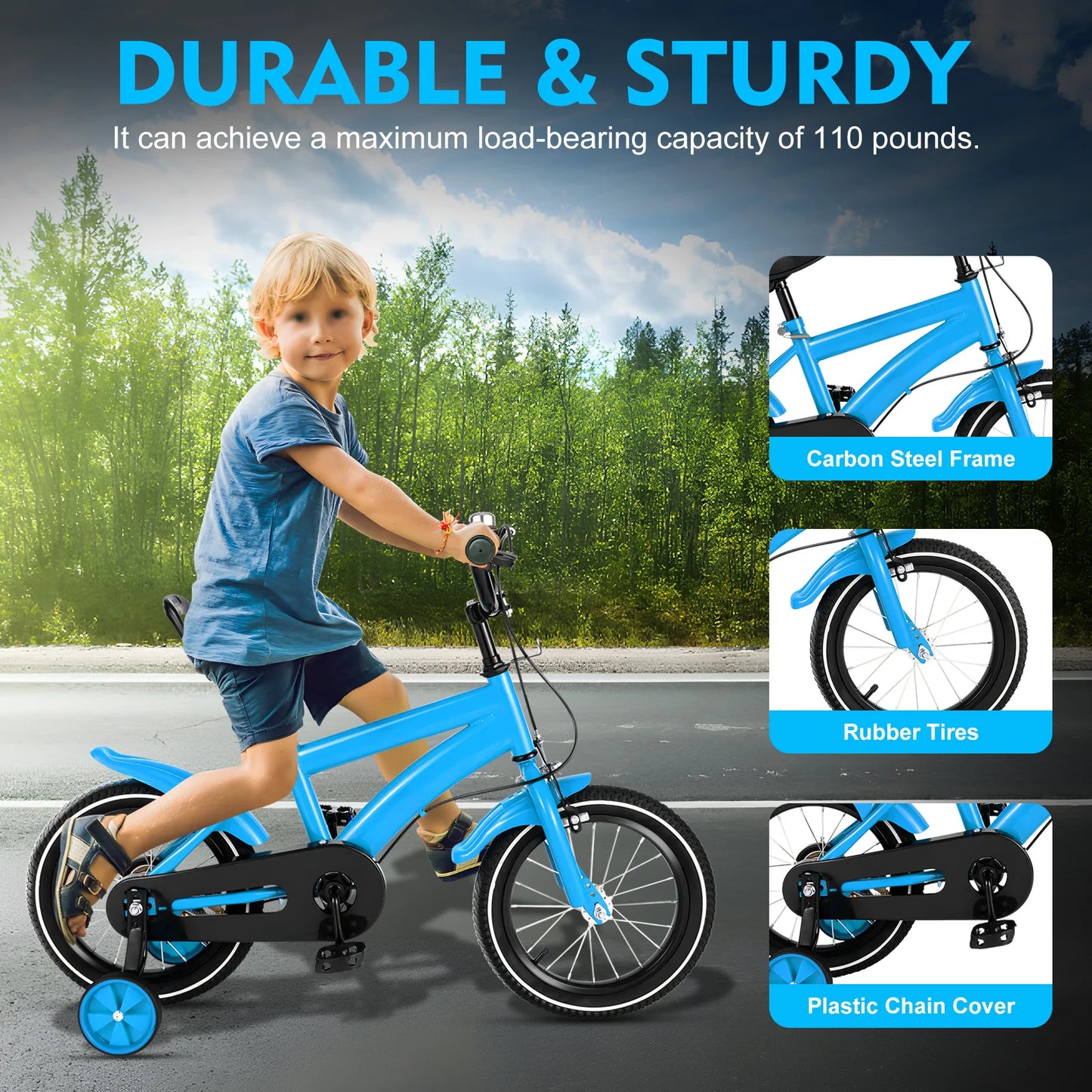14inch Children's Bicycle with Training Wheels for 2–5-Year-Old Boys and Girls