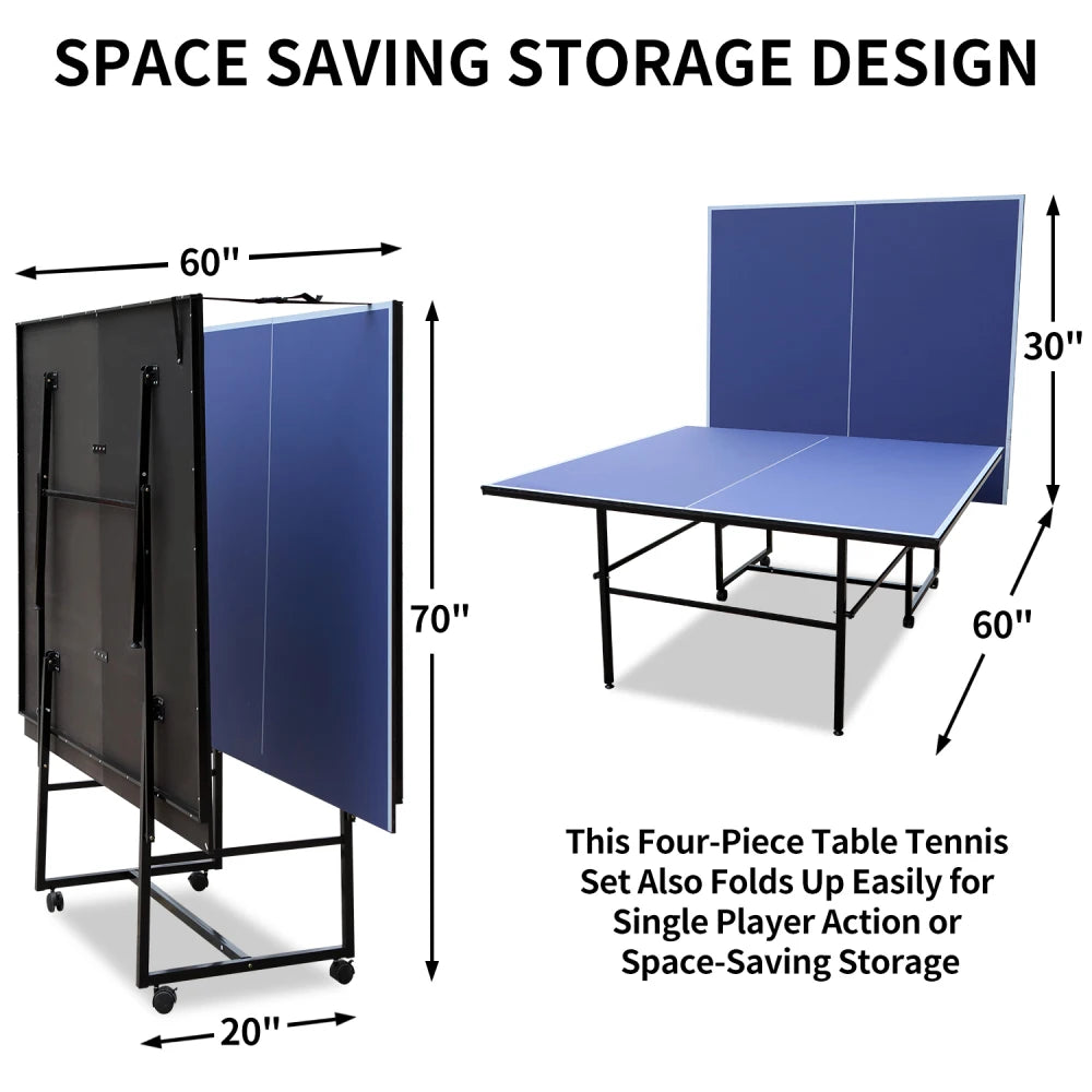 9ft Mid-Size Foldable & Portable Table Tennis Table with Net & 2 Paddles