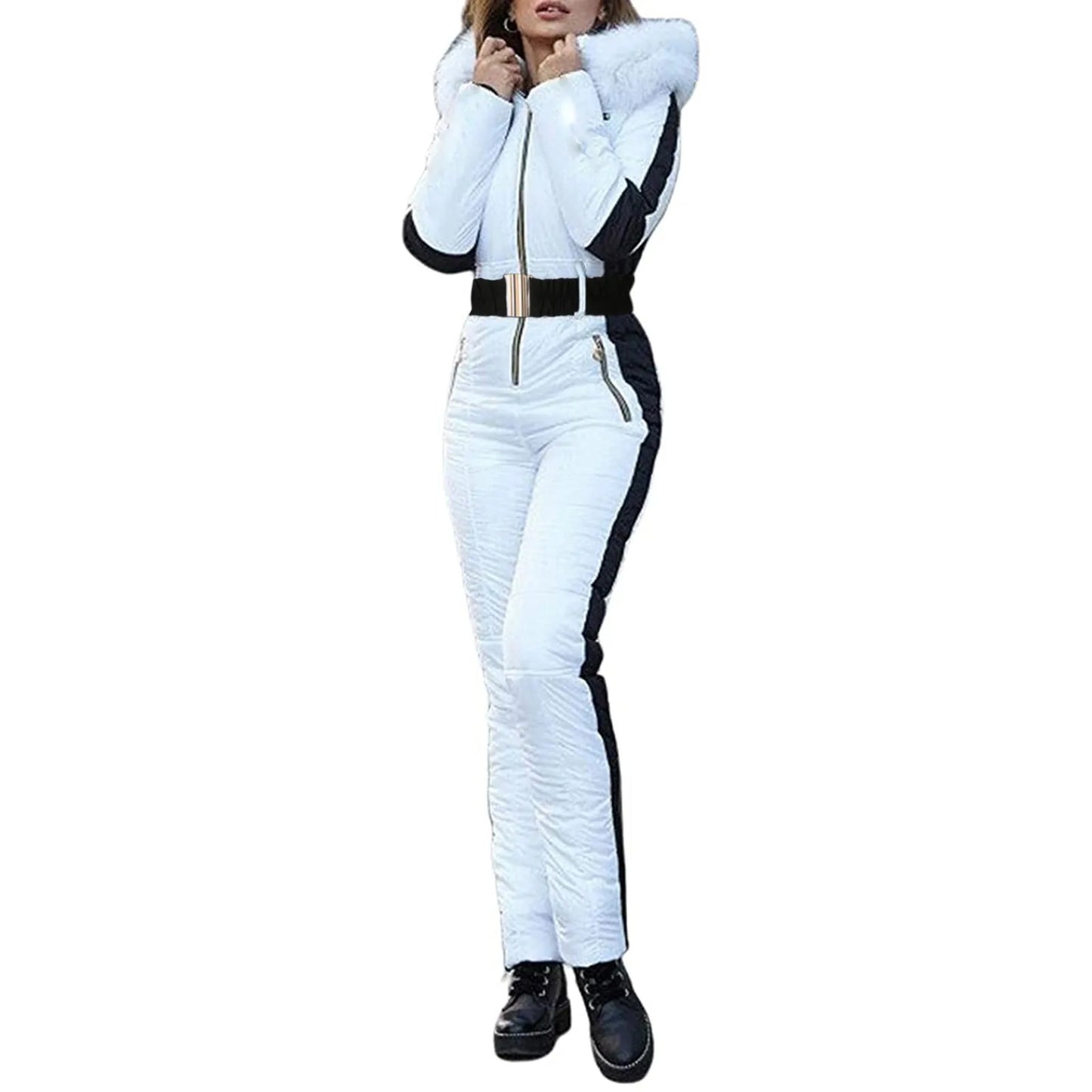 Women's Winter Outdoor Down Ski Jumpsuit with Removable Sports Zipper