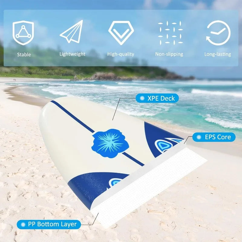 GYMAX 6' Surfboard with Removable Fins & Protective Leash