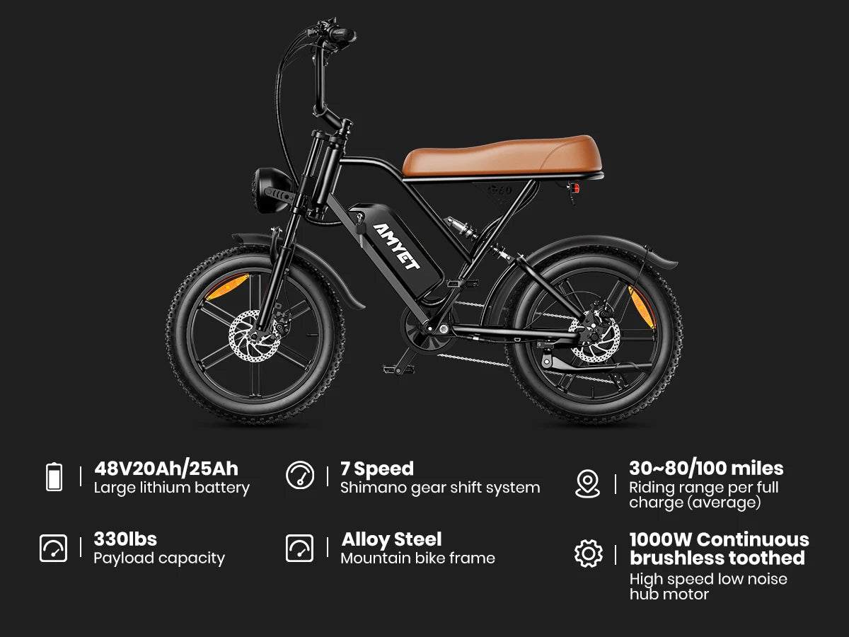 AMYET V9-G60 1000W 48V Men's Electric Mountain Bike