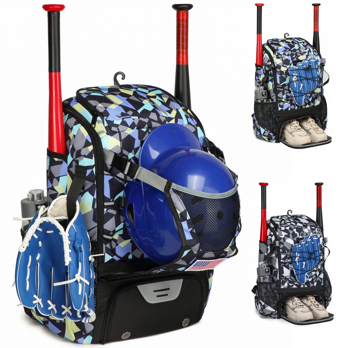 Large Capacity Baseball/Softball Equipment Bag Backpack with Shoe Compartment & Bat Bag for Youth