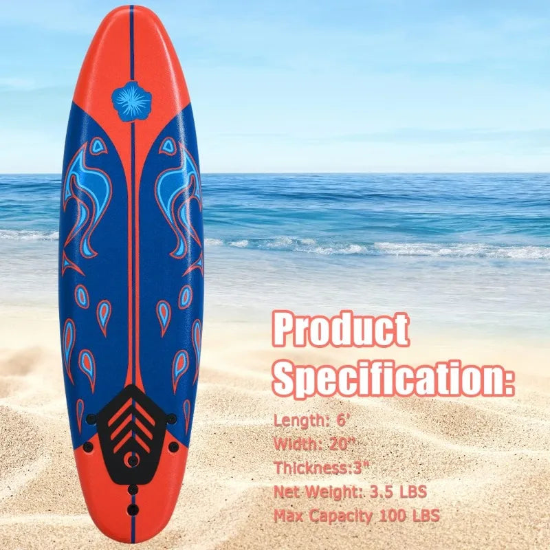 GYMAX 6FT Surfboard with Removable Fins & Safety Leash