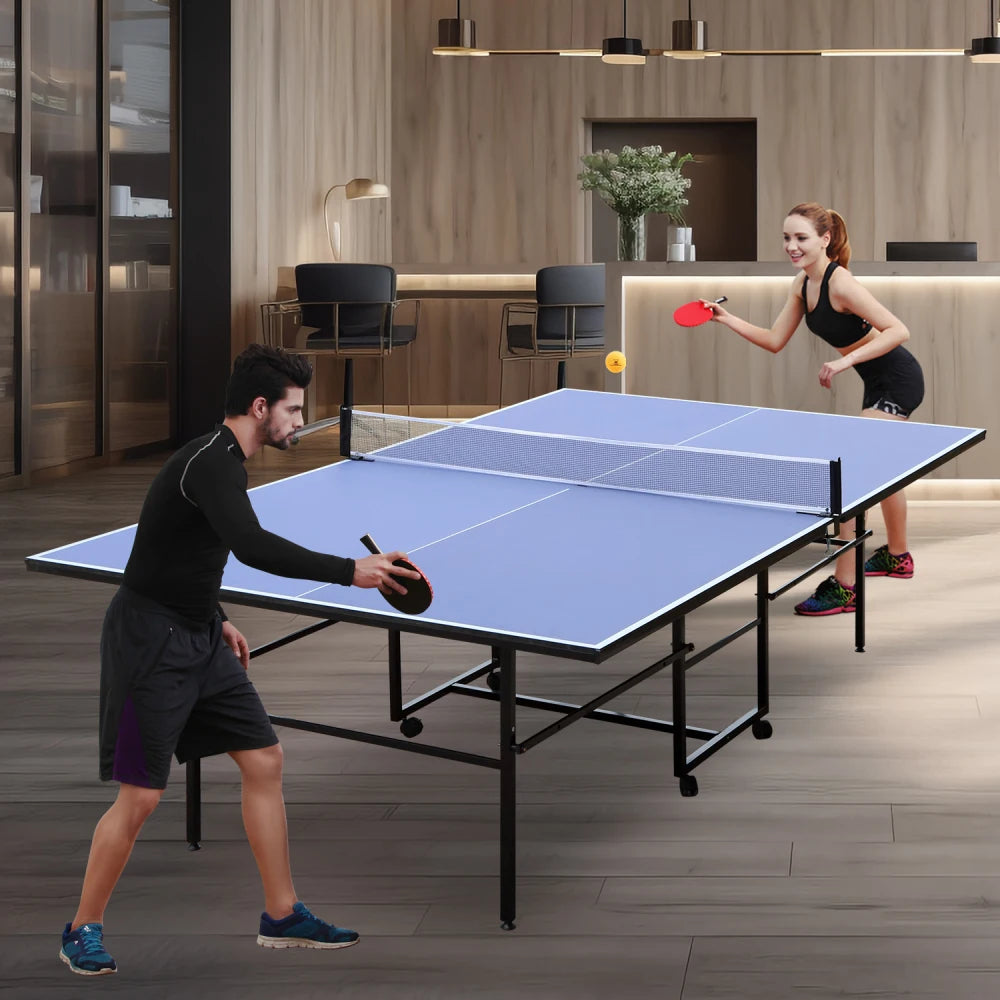 9ft Mid-Size Foldable & Portable Table Tennis Table with Net & 2 Paddles