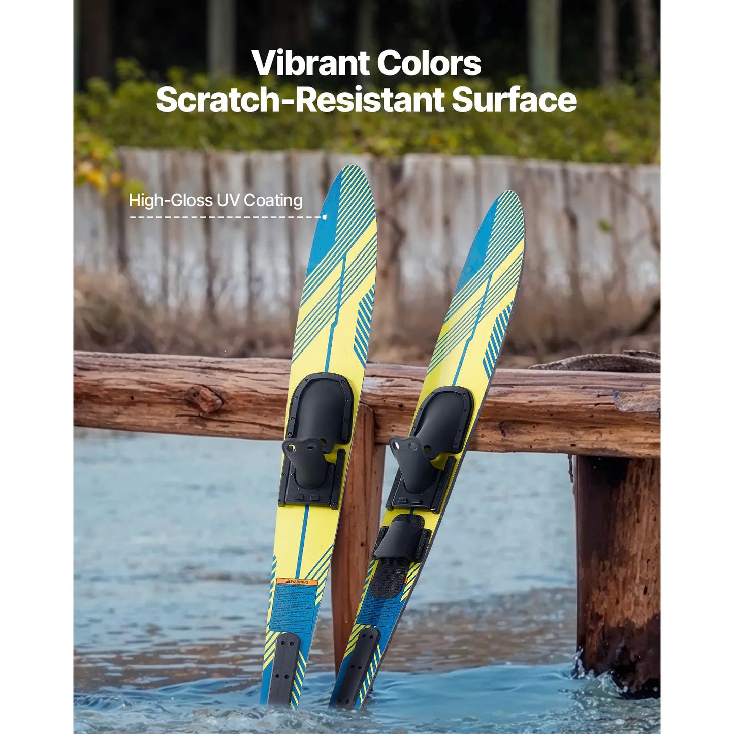 VEVOR High-gloss UV Coated Water Skis with Adjustable Horseshoe Bindings & Padded Rear Toe Plate for Adults