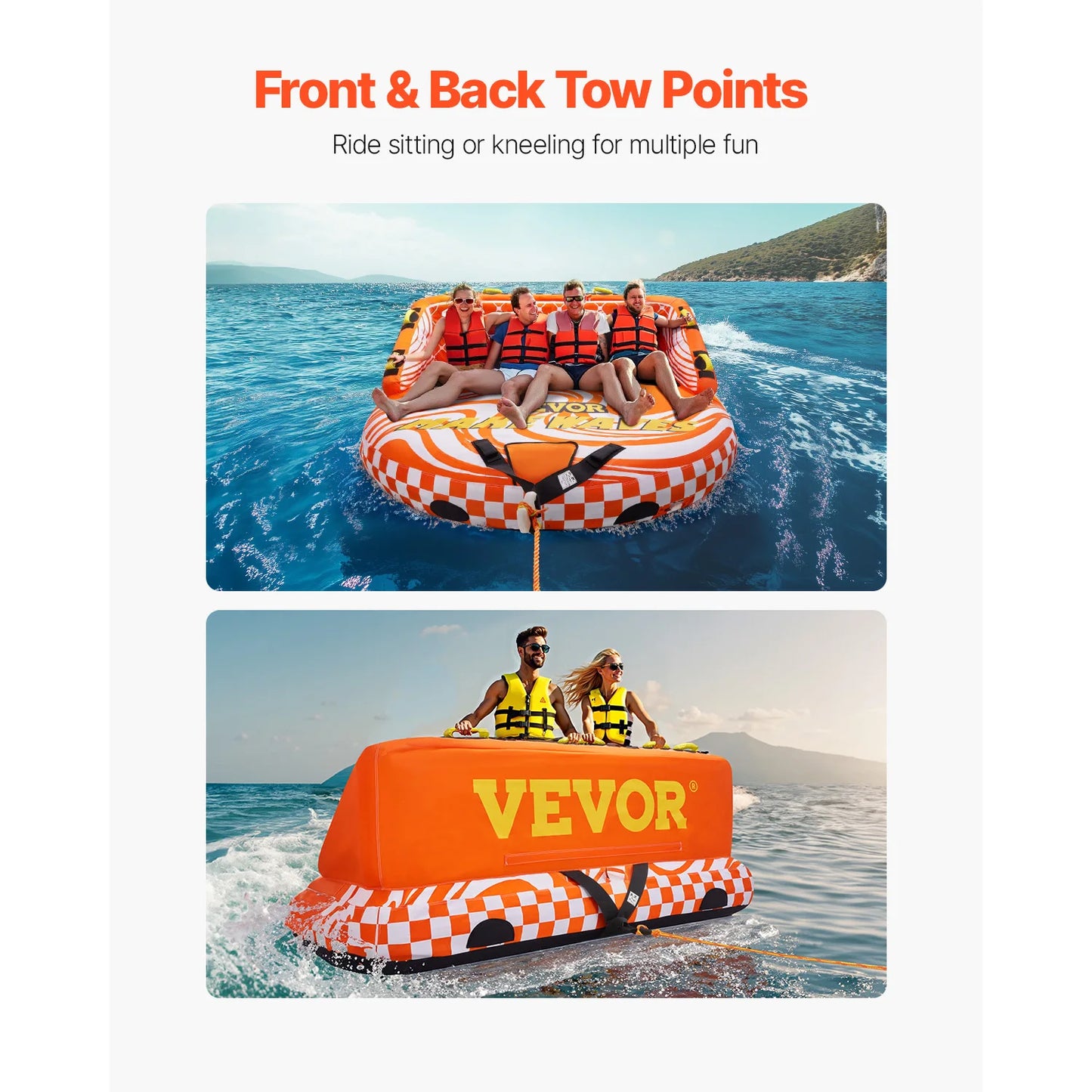 3 or 4 Rider Capacity Inflatable Towable Tube, Holds Up To 680lbs