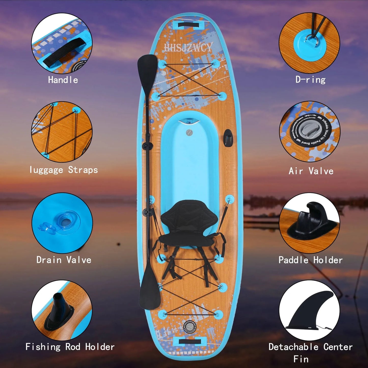 10' 8" Inflatable Stand Up Paddle Board/Kayak, 38'' Extra Wide, for Adults, with Seat