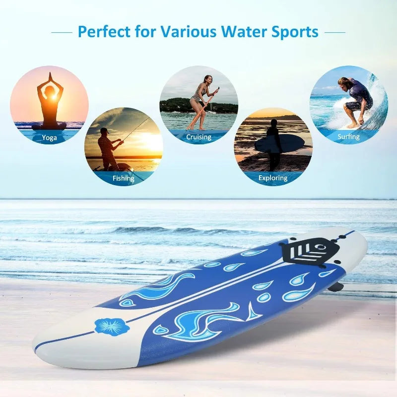 GYMAX 6' Surfboard with Removable Fins & Protective Leash