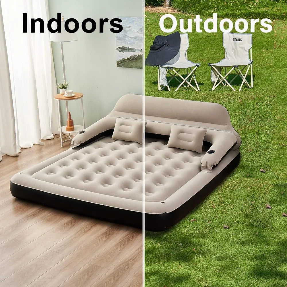 Queen Size Air Mattress Sofa Bed with Headboard and Pillow