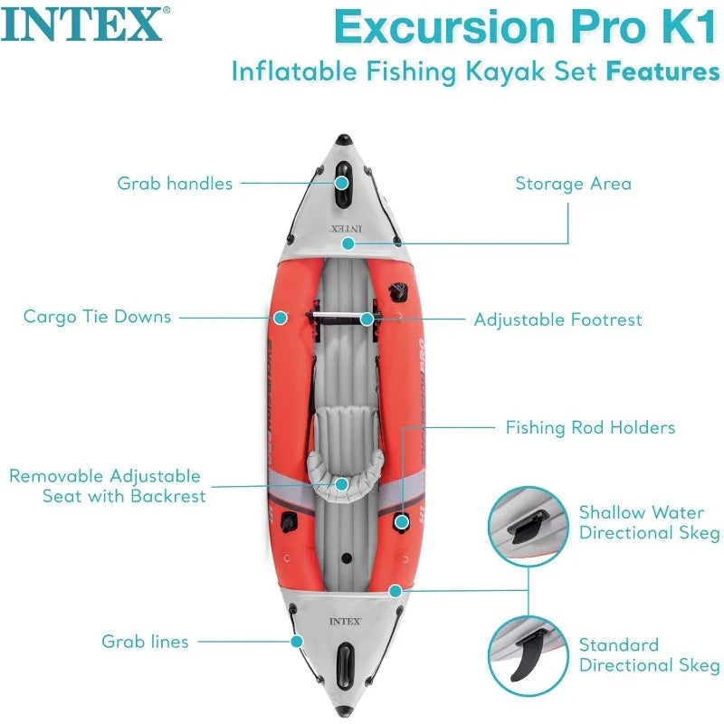INTEX Excursion Pro K1 Inflatable Kayak Set: Includes Deluxe 86in Kayak Paddles and High-Output Pump