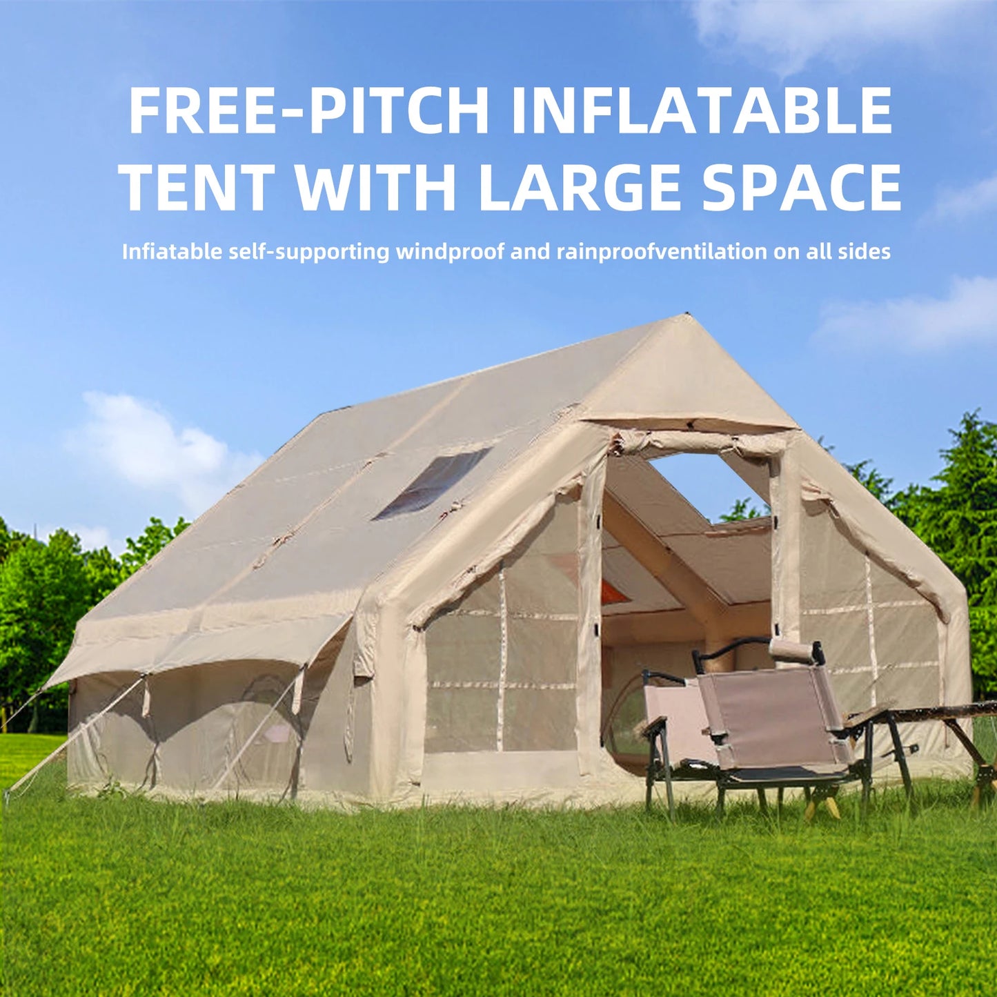 8+ Person Inflatable, Large Portable Tent for Camping with Hand Pump