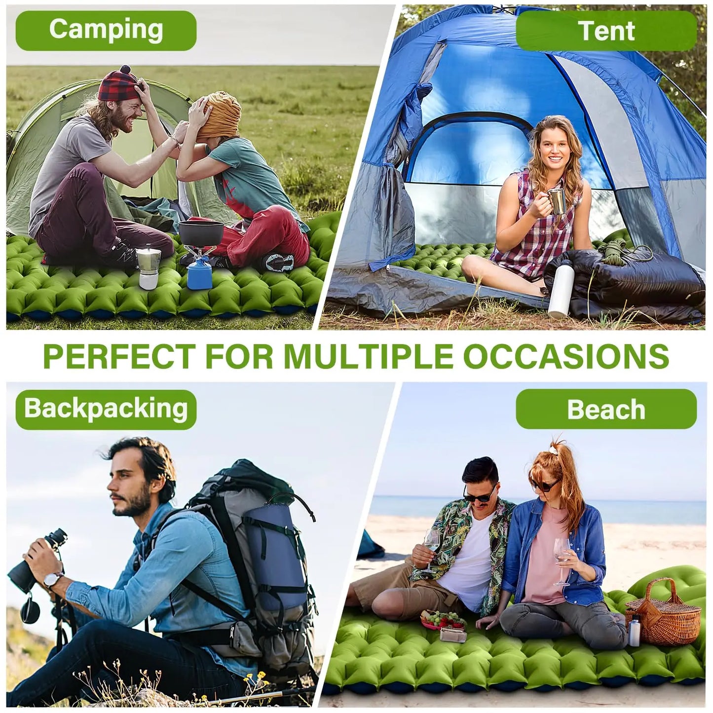 WESTTUNE Double 4" Thick Inflatable Camping Mattress Pad with Pillow & Built-in Foot Pump