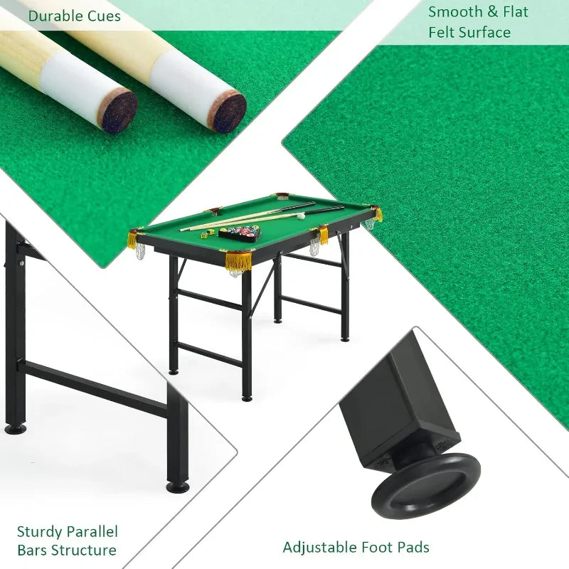 KIDS Portable 47 Inch Folding Billiards Table with 2 Billiard Cues, Ball, Triangle Rack, Brush & Chalk