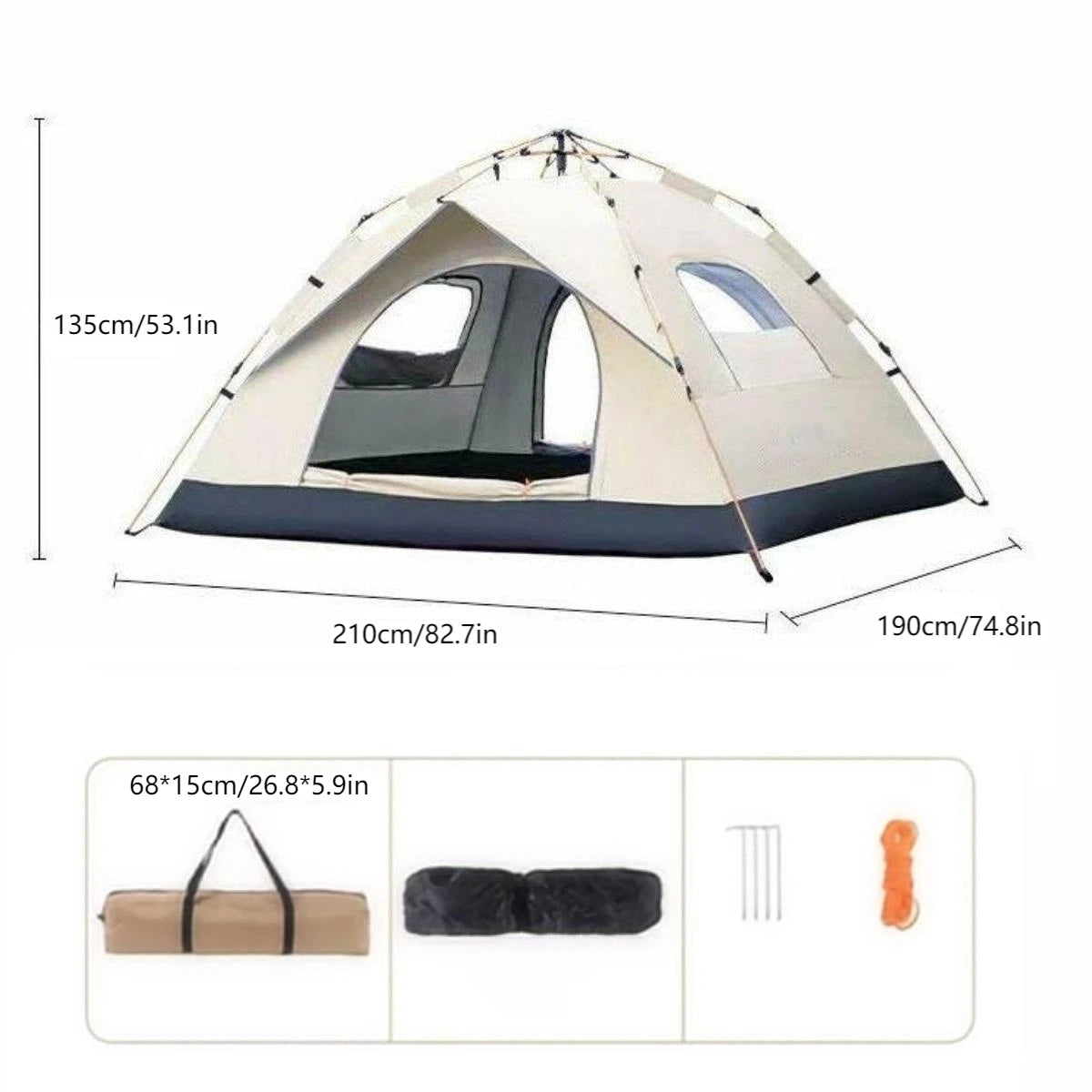 Outdoor Shelter Sunshade Camping Tent with Two Doors and Two Windows
