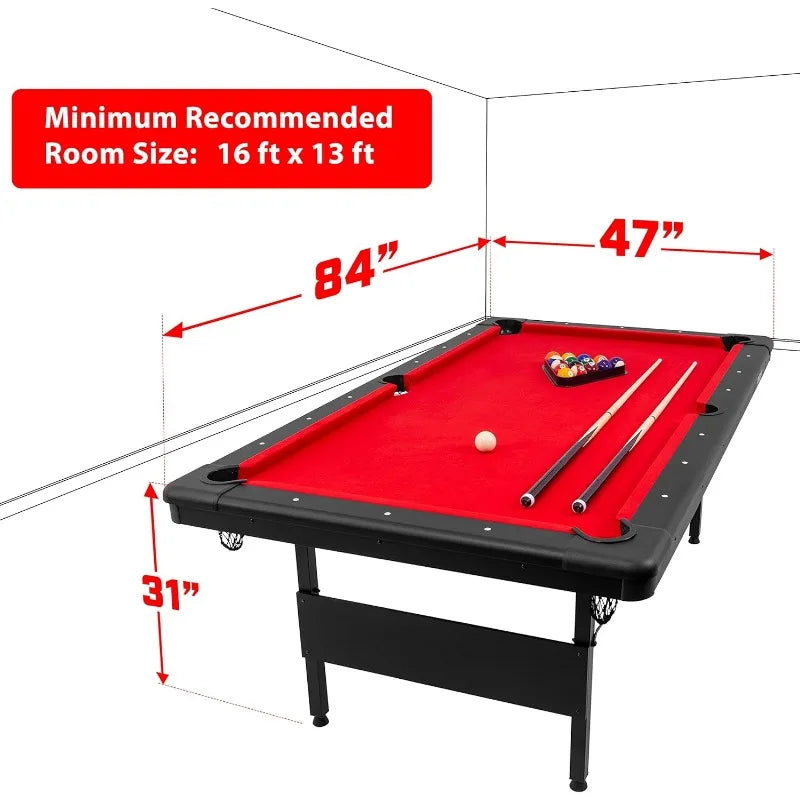 GoSports 7 ft Portable Red Billiards Table - Includes Full Set of Balls, 2 Cue Sticks, Chalk and Felt Brush